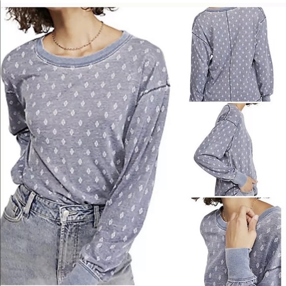 Free People Tops - Free people indigo combo long sleeves scoo…